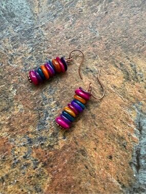 Vibrant Multicolor Stack Bead Drop Earrings - Pink, Orange & Blue